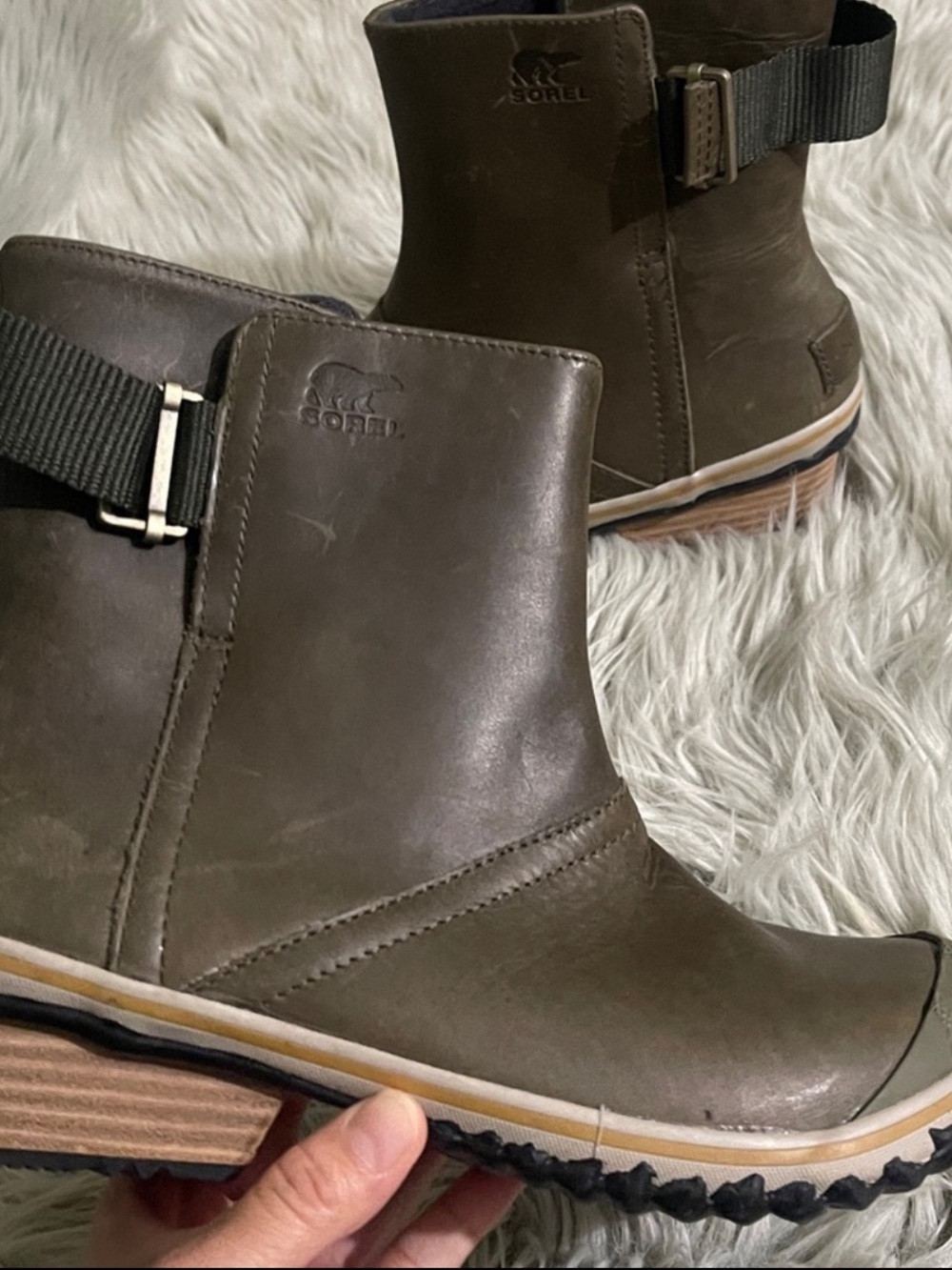 Sorel Khaki Ankle Boots with Black Strap